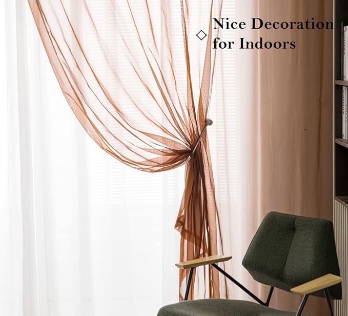 PI Sheer Curtains with Grommets,Flat Seam Sheer Window Treatment for Office/Dinning Room 2 Panels (W52 X L72, Brown)
