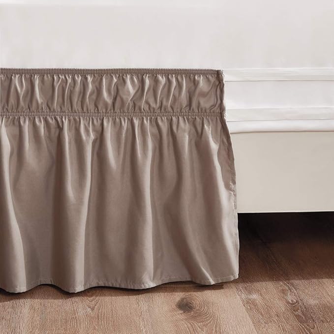 MEILA Wrap Around Bed Skirt Three Fabric Sides Elastic Dust Ruffled 18 Inch Tailored Drop,Easy to Install Fade Resistant-Taupe, Queen/King