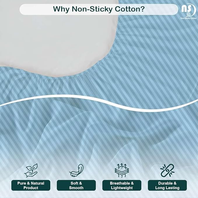 NON Sticky cotton Queen Size Sleeper Sofa Sheets, 4 Piece Egyptian Cotton Bed Sheet Set for Sofa Bed, 6" Deep Pocket Fitted Sheet for Pull Out Couch Mattress, 60" x 75", Light Blue Stripe
