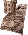 The HomeCentric Beige Bed Runner, CA King Size 86"x18" Decorative Bed Runner with Matching Pillow Cover, Beige Satin Bed Scarf in Pintucks - Satin Ballet Swirl