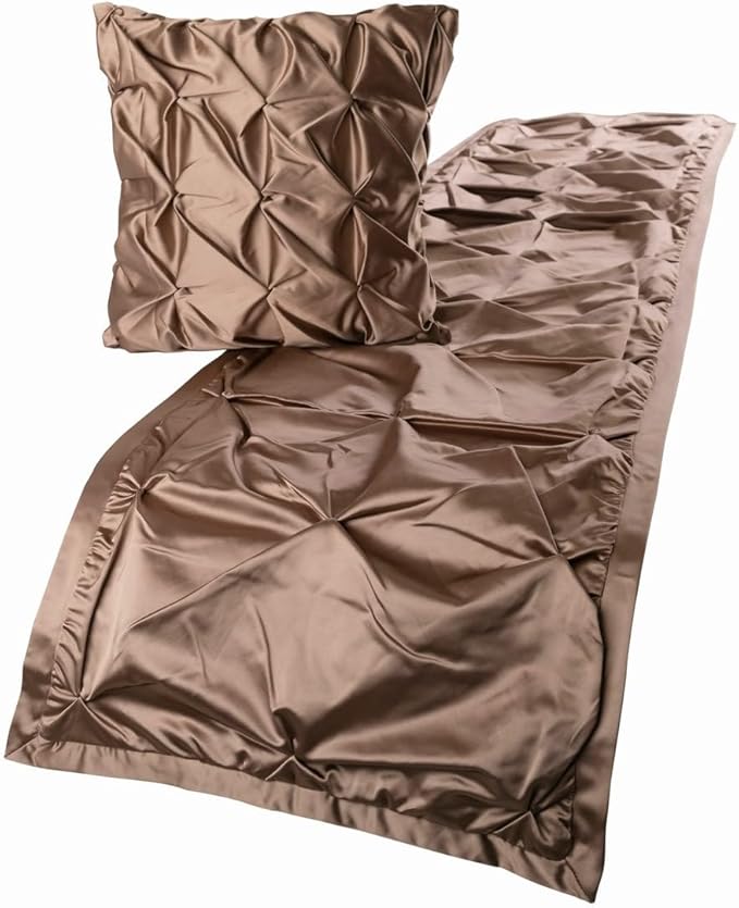 The HomeCentric Beige Bed Runner, Full Size 68"x18" Decorative Bed Runner with Matching Pillow Cover, Beige Satin Bed Scarf in Pintucks - Satin Ballet Swirl