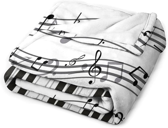 Music Blanket Black White Piano Keys Music Note Modern Abstract Art Print Soft Cozy Lightweight Throw Blanket for Women Men Bedroom Living Room Dorm Chair Sofa Travel 50x60in
