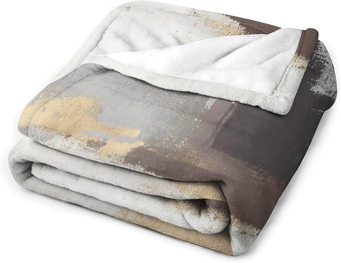 Fashion Gradient Blanket, Modern Abstract Baroque Grey Glod Painting Strokes Pattern Soft Warm Cozy Plush Flannel Covers for Livingroom Bedroom Couch Chair Camping Travel Home Decor Tapestry 30x40in