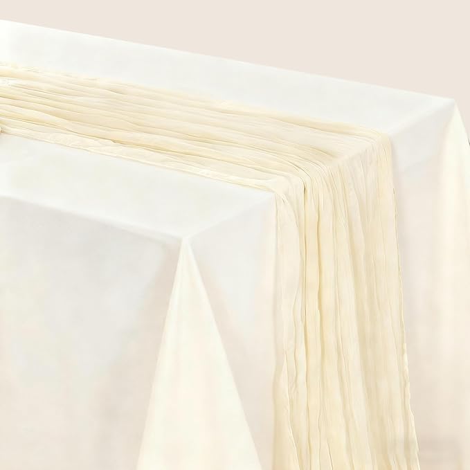 BALCONY & FALCON Beige Cheesecloth Table Runner 10FT 120 Inch Rustic & Boho Farmhouse Gauze Cheese Cloth Runners for Wedding Fall Thanksgiving Christmas Party Baby Shower Birthday Decor