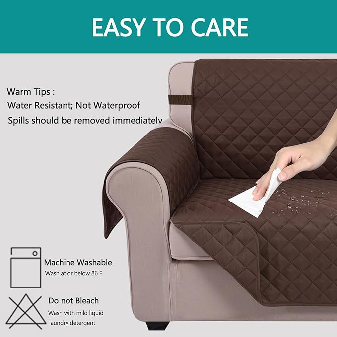 U-NICE HOME Recliner Chair Covers Reversible Chair Cover Pet Covers for Dogs with Elastic Straps Water Resistant Diamond Quilted (23''Recliner Small, Chocolate/Chocolate)