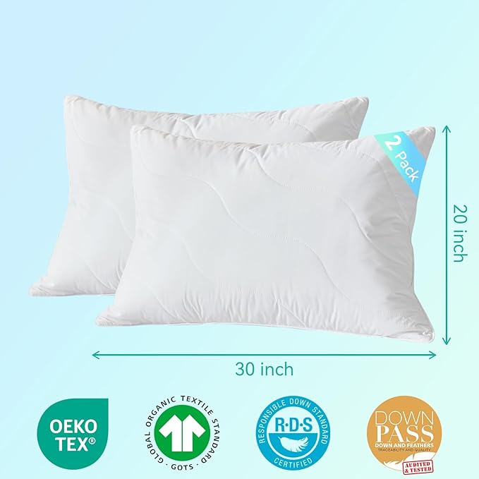 Three Geese White Goose Feather Down Pillows Super King Size,Cotton Pillows Set of 2-100% Cotton, Medium Firm,Soft Support