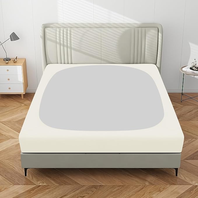 PureFit Stretchy Box Spring Cover Queen - Elastic Fitted Box Spring Wrap Around 4 Sides, Wrinkle & Fading Resistant Fits Queen Size Beds, Ivory