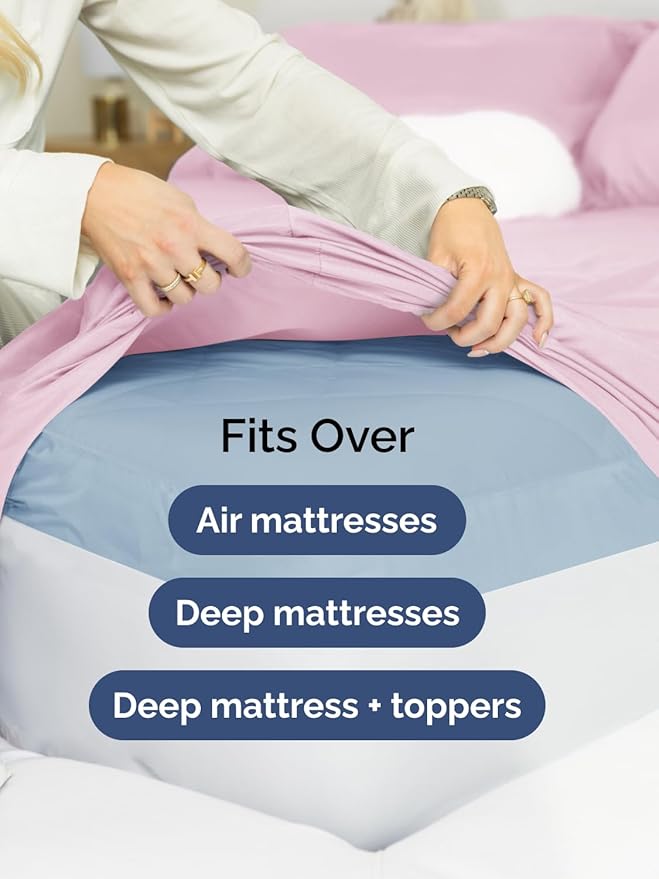 Extra Deep Pocket Twin Sheets - 3 Piece Breathable & Cooling Bed Sheets - Hotel Luxury Bed Sheet Set - Soft, Wrinkle Free & Comfy - Easily Fits Extra Deep Mattresses - Deep Pocket Light Pink Sheets