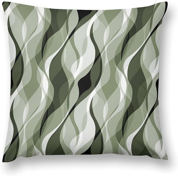 Sage Green Throw Pillow Covers Abstract Ombre Green and Grey Striped Decorations for Bedroom Living Room Farmhouse Sofa Pillows Bed Couch 12x12 Inch