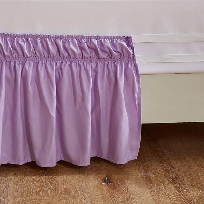 MEILA Wrap Around Bed Skirt Three Fabric Sides Elastic Dust Ruffled 14 Inch Tailored Drop,Easy to Install Fade Resistant-Light Purple, Queen/King