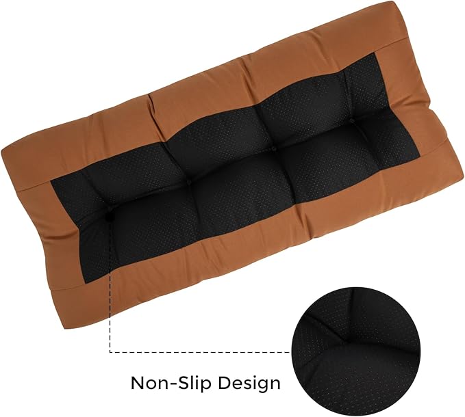 Outdoor Bench Cushion 45 x18 inch with Non-Slip Grips,Water Resistant Porch Swing Cushion,Bench Pillow Pads,Tufted Cushions for Patio Garden Furniture,45" Seat Cushions(Caramel Orange)
