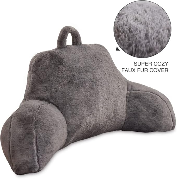 Btargot Reading Pillow Bed Wedge Large Adult Backrest Lounge Cushion with Arms | Back Support for Sitting Up in Bed Grey