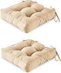 ARTPLAN Outdoor Seat Cushion,Square Thick Tufted Pure Chair Cushion for Patio Wicker Chair with Tie,Set of 2,19"x19"x5"，Beige