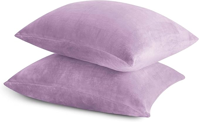 BEDELITE Flannel Pillow Cases Queen Size Set of 2, Super Soft Fleece Pillowcases with Zipper for Bedroom, Sofa, Couch,Luxury Cozy Velvet Pillow Shams for All Seasons(20x30 Inches,Lavender)