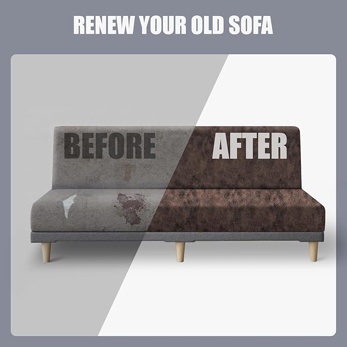 molasofa Leather Like Stretch Futon Slipcover Armless Futon Bed Sofa Cover Furniture Protector with Elastic Bottom, Soft and Washable Futon Cover for Sofa Bed Stay in Place（X Larger，Brown）