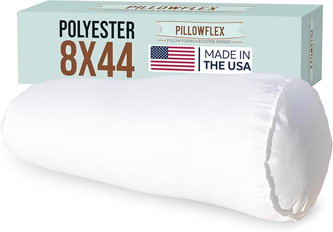 Pillowflex Bolster Pillow (8x44) - Round Roll Pillow Bolster Insert, Plush Polyester-Filled Insert for Decorative Shams, Odorless, Lint and Dust-Free Polyester Filling, No Lumps - (White)