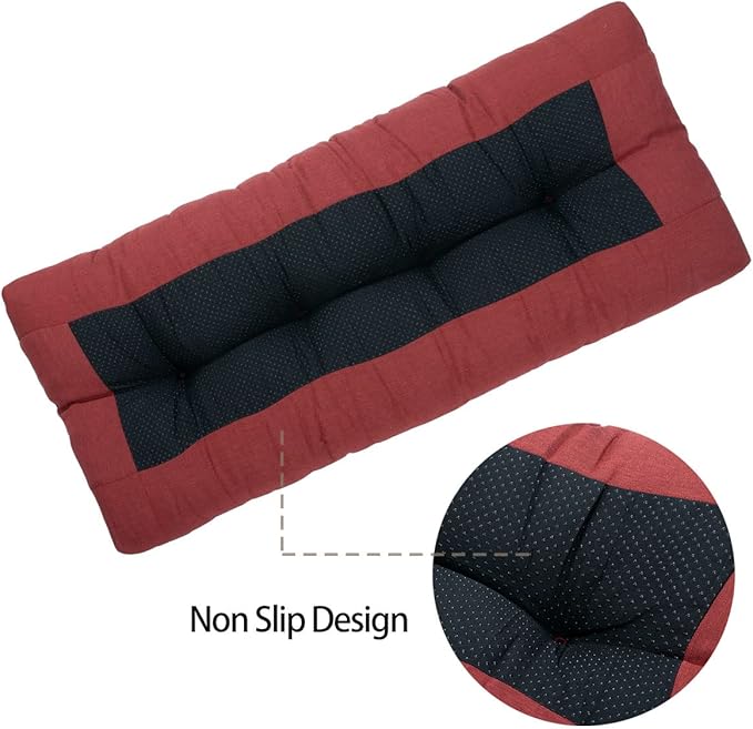 FUNHOME Outdoor Bench Cushion 45 x18 inch with Non-Slip Grips,Water Resistant Porch Swing Cushion,Bench Pillow Pads,Tufted Cushions for Patio Garden Furniture,45" Seat Cushions(Dark Red)