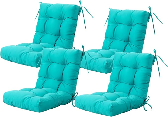 ARTPLAN Seat/Back Outdoor Chair Cushion,Set of 4 Patio Chair Cushion with Tie,Tufted Replacement for Patio Furniture,20x20x4 Inches,4 Count
