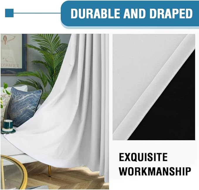 H.VERSAILTEX 100% Blackout Curtains for Bedroom Thermal Insulated Blackout Curtains 54 inch Length Heat and Full Light Blocking Curtains for Living Room with Black Liner 2 Panels Set, Greyish White