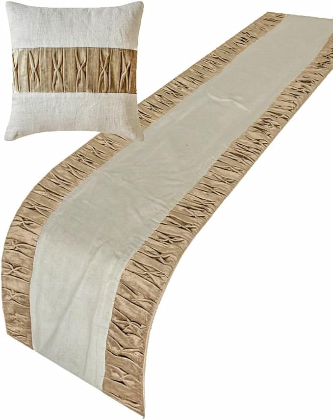 The HomeCentric King/Queen/Twin Brown Decorative Twin 53"x18" Bed Runner Without Pillow Cover, Patchwork, Pintucks Bed Scarf on Velvet Fabric - Cascade Pleats