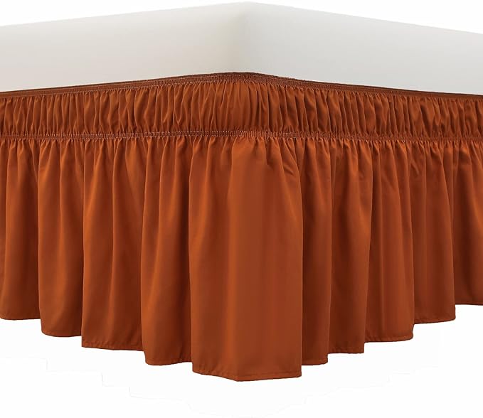 MEILA Wrap Around Bed Skirt Three Fabric Sides Elastic Dust Ruffled 24 Inch Tailored Drop,Easy to Install Fade Resistant-Caramel, Twin/Full