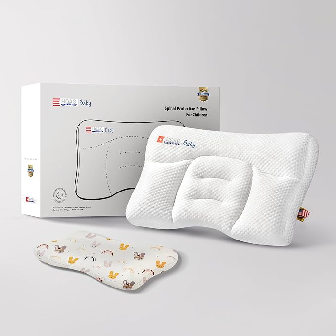 Toddler Pillow with Pillowcase, Breathable & Cozy Machine Washable Kids Pillow with Pillowcase, 21.6x13.8 Ergonomic Children Pillow for Boys and Girls Aged 6-12 (Rabbit, Height 3)