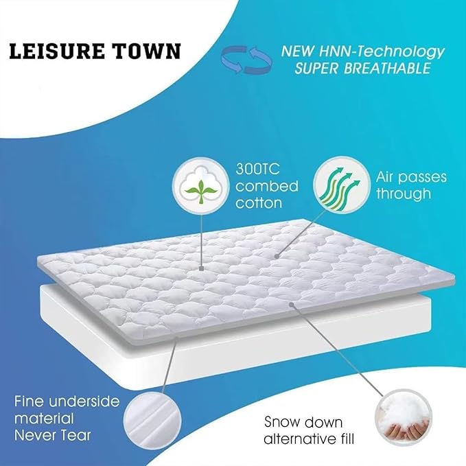 LEISURE TOWN Queen Mattress Pad Fitted Quilted Cotton Mattress Cover Cooling Soft Pillow Top Mattress Topper with Down Alternative Filling Mattress Protector with 8-21 Deep Pocket (60x80 White)