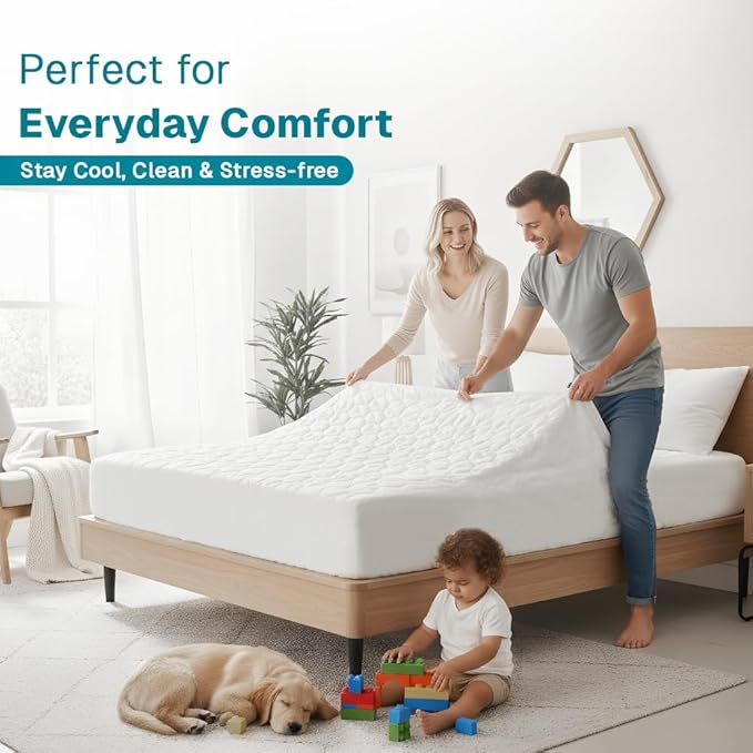 FABDREAMS Organic Quilted Mattress Protector Twin XL Size | Mattress Pad| Mattress Cover| Naturally Breathable | Noiseless| Fits up to 17" Deep Pockets| Temperature Regulating | White