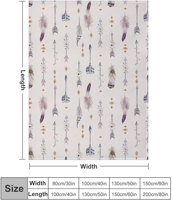 Boho Tribe Blanket, Bohemian Aztec Ethnic Tribe Native Tribal Arrows Feathers Print Pattern Throw Blanket for for Chair Bed Sofa Couch 60"x80"