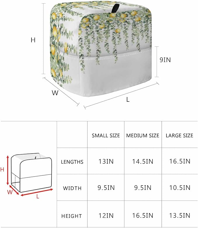 Sage Green Leaves Stand Mixer Dust Cover with Storage Pocket & Handles, Fits All Tilt Head & Bowl Lift Eucalyptus Vines Lemon Kitchen Appliance Cover Organizer Spring Bag Accessories, 6-8 Quart