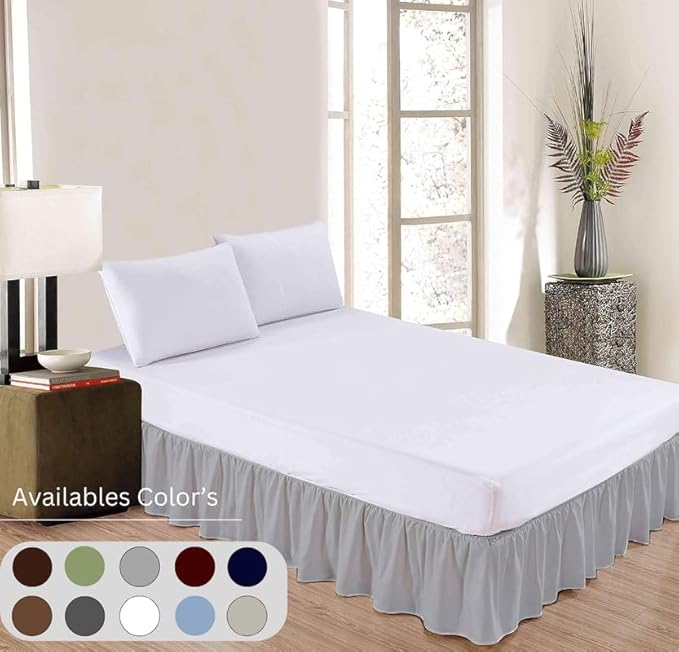 Ruffle Bed Skirt with Split Corners, Microfiber Dust Ruffled for a Perfectly Tailored Bedding Ensemble, Wrinkle and Fade Free, Easy Fit, Full Size 21 Inch Drop, Light Grey