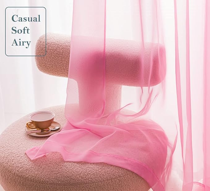 PI Sheer Curtains 45 inches Long with Grommet,Extra Short Sheer Window Treatment for Girls Room/Nursery 2 Panels (W52 X L45, Bright Pink)