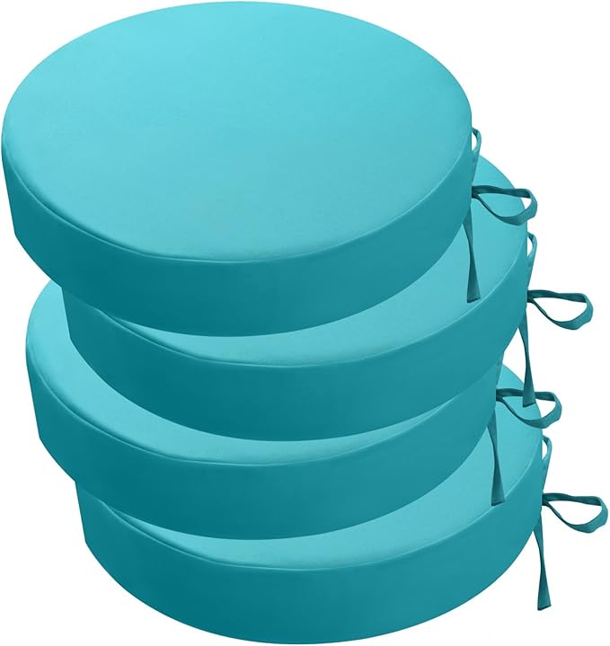 idee-home Outdoor Bistro Chair Cushions, 15”x15”x 3” Thick Outdoor Round Seat Cushions Set of 4 with Ties, Waterproof Round Patio Furniture for Garden