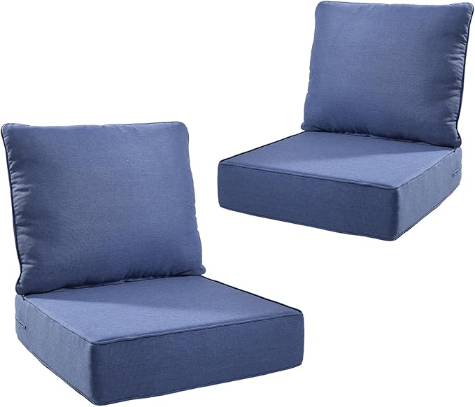 Outdoor Cushion Set for Furniture Patio Furniture, UV Resistant, Water Resistant - 6 Inch Thick Foam Garden Cushions– 22x24 Inch Patio Seat Covers for Chair/Sofa/Couch | Blue | 2-Pack |