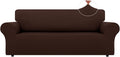LURKA Stretch Sofa Slipcovers 1 Piece Couch Covers for 3 Cushion Couch Sofa Furniture Protector Full Sofa Covers with Elastic Bottom for Kids and Dog (Large, Chocolate)