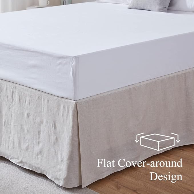 Simple&Opulence Belgian Linen Bed Skirt with Classic 14 inch Tailored Drop Dust Ruffle, Easy Fit Breathable Premium Natural Flax- Basic Linen, King