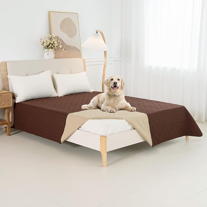 BOCTOPUG Dog Bed Cover for Pets Blankets Rug Pads for Couch Protection Waterproof Bed Covers Dog Blanket Furniture Protector Reusable Changing Pad (Brown+Beige, 62"x82")