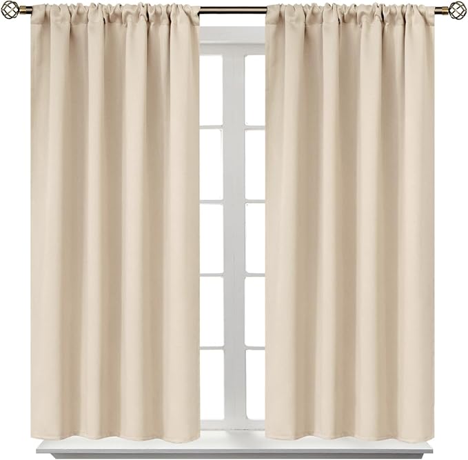BGment Short Blackout Curtains 54 Inches Length - Rod Pocket Room Darkening Window Drapes for Bedroom Bathroom Basement Cafe, Champagne, 2 Panels, 42 x 54 Inch