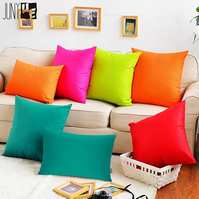 Thmyo 4-Pack 100% Cotton Lumbar Comfortable Solid Decorative Throw Pillow Case, Rectangle Cushion Cover Pillowcase Sublimation Blank Pillow Covers DIY Throw Pillowcase(12x20inch/30x50cm, Lake Blue)
