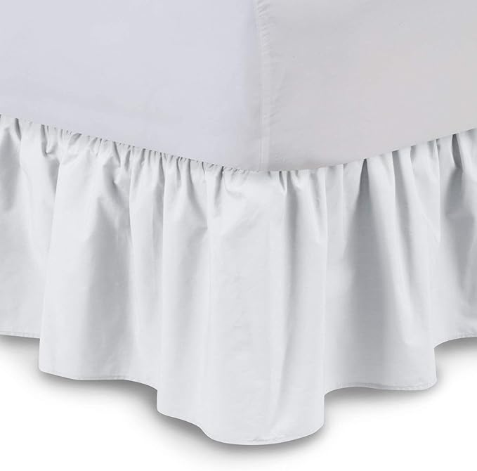 Bed Skirt - Ruffled Bed Skirt (Olympic Queen, White) 12 Inch Drop Dust Ruffle with Platform, 100% Cotton 800 Thread Count Fabric - Dust Ruffle Bedskirt for Easy Fitting and Easy Care