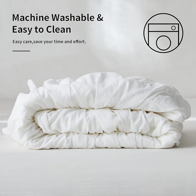 BISELINA White Ruffled Bed Skirt 22-Inch Tailored Drop Cotton Voile Dust Ruffle Soft Cozy Elegant Luxurious Bedding (22" Queen, White)