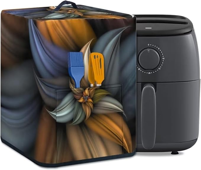 Air Fryer Oven Dust Cover with Handle and Pocket, Easy Cleaning Electric Appliance Cover, Brown Flower