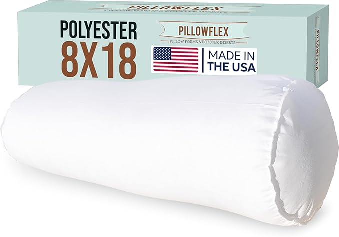Pillowflex Bolster Pillow (8x18) - Round Roll Pillow Bolster Insert, Plush Polyester-Filled Insert for Decorative Shams, Odorless, Lint and Dust-Free Polyester Filling, No Lumps - (White)