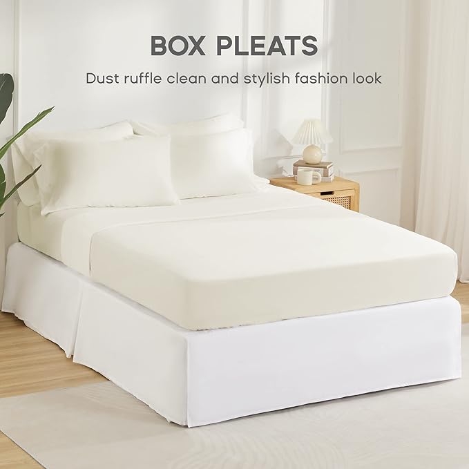 SONIVE Queen Bed Skirt,15" Drop Pleated Dust Ruffle,Classic Tailored Easy Fit Brushed Microfiber Skirts Hotel Quality Shrinkage & Fade Resistant White