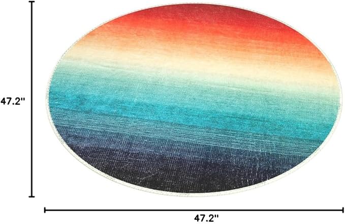 Wonnitar Modern Ombre Christmas Round Area Rug, 4ft Colorful Washable Living Room Circle Throw Mat, Non-Slip Contemporary Kitchen Circular Floor Carpet for Dining Room (Colorful, Round 4ft)