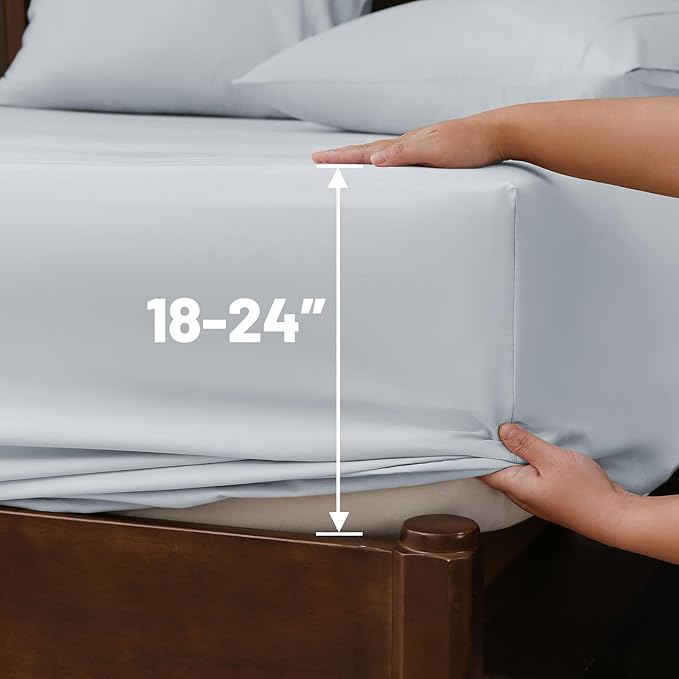 Extra Deep Pocket California King Sheets 18-24 Inch 100% Egyptian Cotton 1000 Thread Count Sateen Weave Soft Breathable 4 Pieces（California King,Light Blue）
