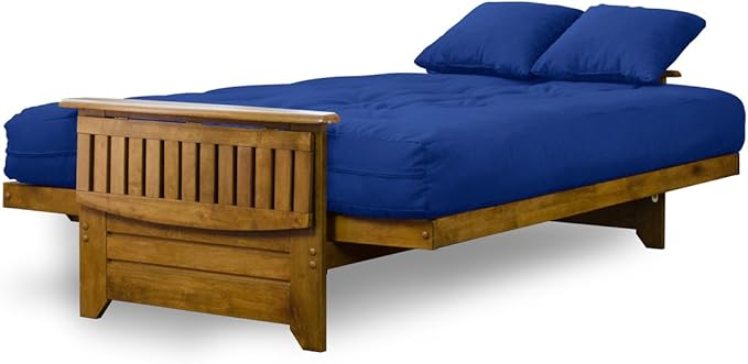 Nirvana Futons Brentwood Tray Arm Futon Sofabed Set - Full Frame, 8" Royal Blue Mattress, Rich Heritage Finish
