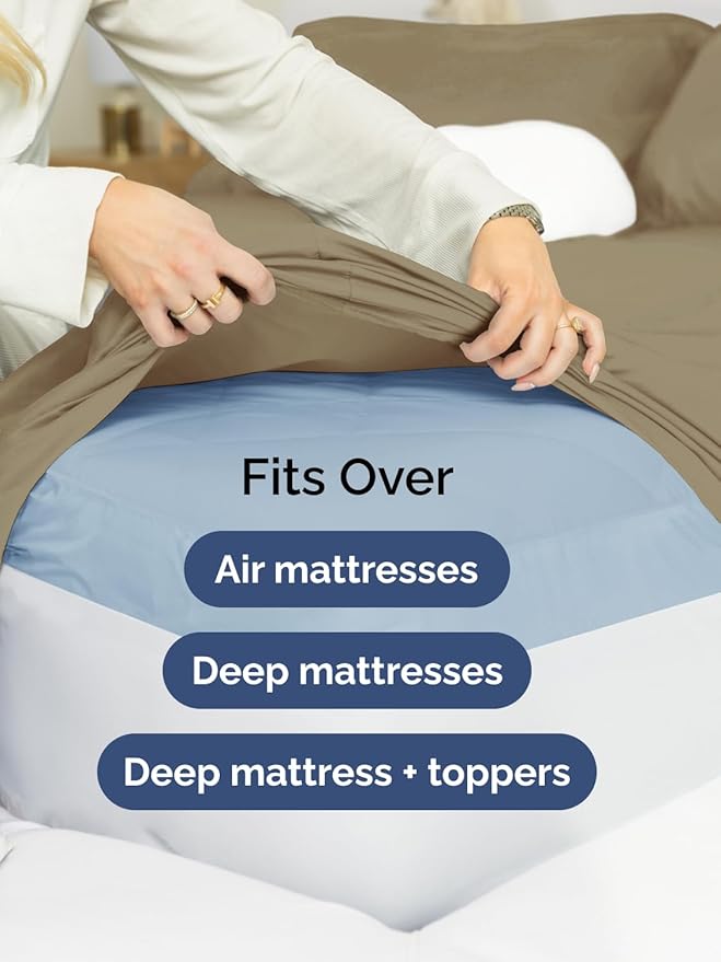 Extra Deep Cal King Fitted Sheet - Hotel Luxury Single Fitted Sheet Only - Easily Fits 18 inch to 24 inch Mattress - Ultra Soft, Wrinkle & Fade Free w/Extra Deep Pockets - Breathable & Comfy - Khaki