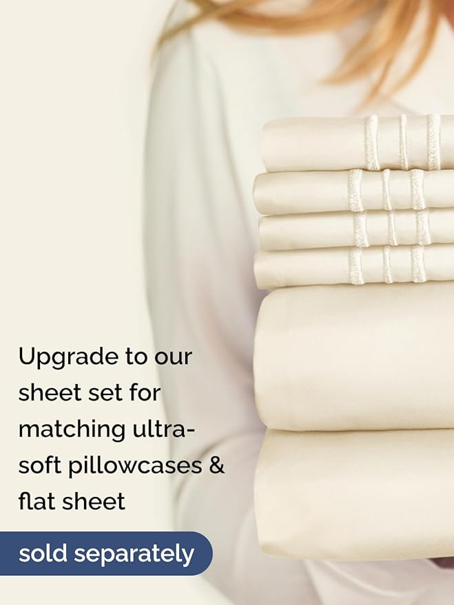 Extra Deep Cal King Fitted Sheet - Hotel Luxury Single Fitted Sheet Only - Easily Fits 18 inch to 24 inch Mattress - Ultra Soft, Wrinkle Free with Extra Deep Pockets - Breathable & Comfy - Off White