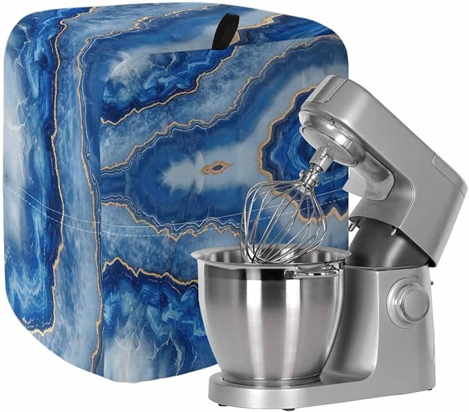 Blue Marble Stand Mixer Dust Cover with Storage Pocket & Handles, Fits All Tilt Head & Bowl Lift Abstract Golden Foil Pattern Kitchen Appliance Cover Organizer Modern Ombre Bag AccessoriesB, 6-8 Quart